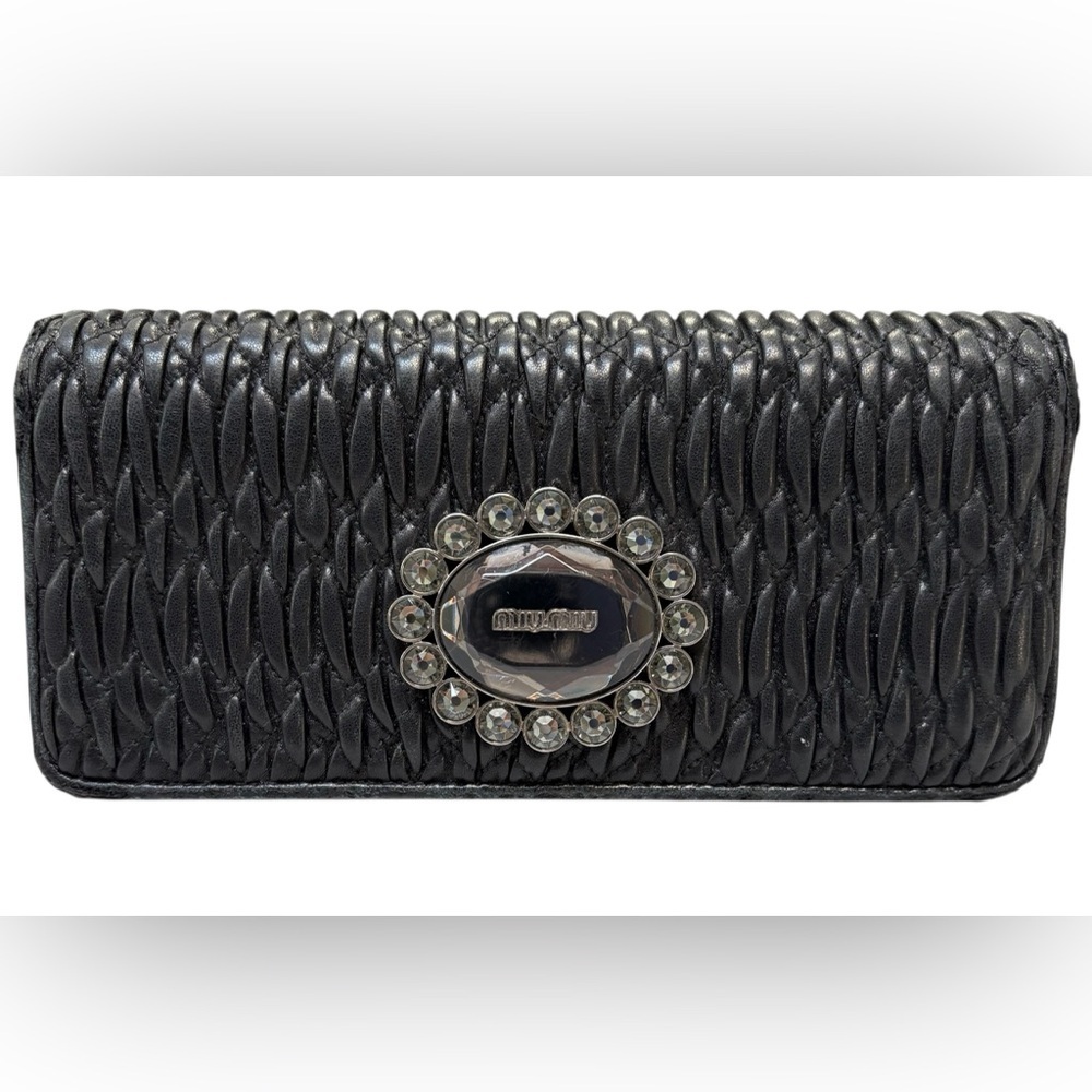 Miu Miu Black Matelassé Crystal Wallet 💎 Limited Edition w/ ID Holder - Picture 3 of 16